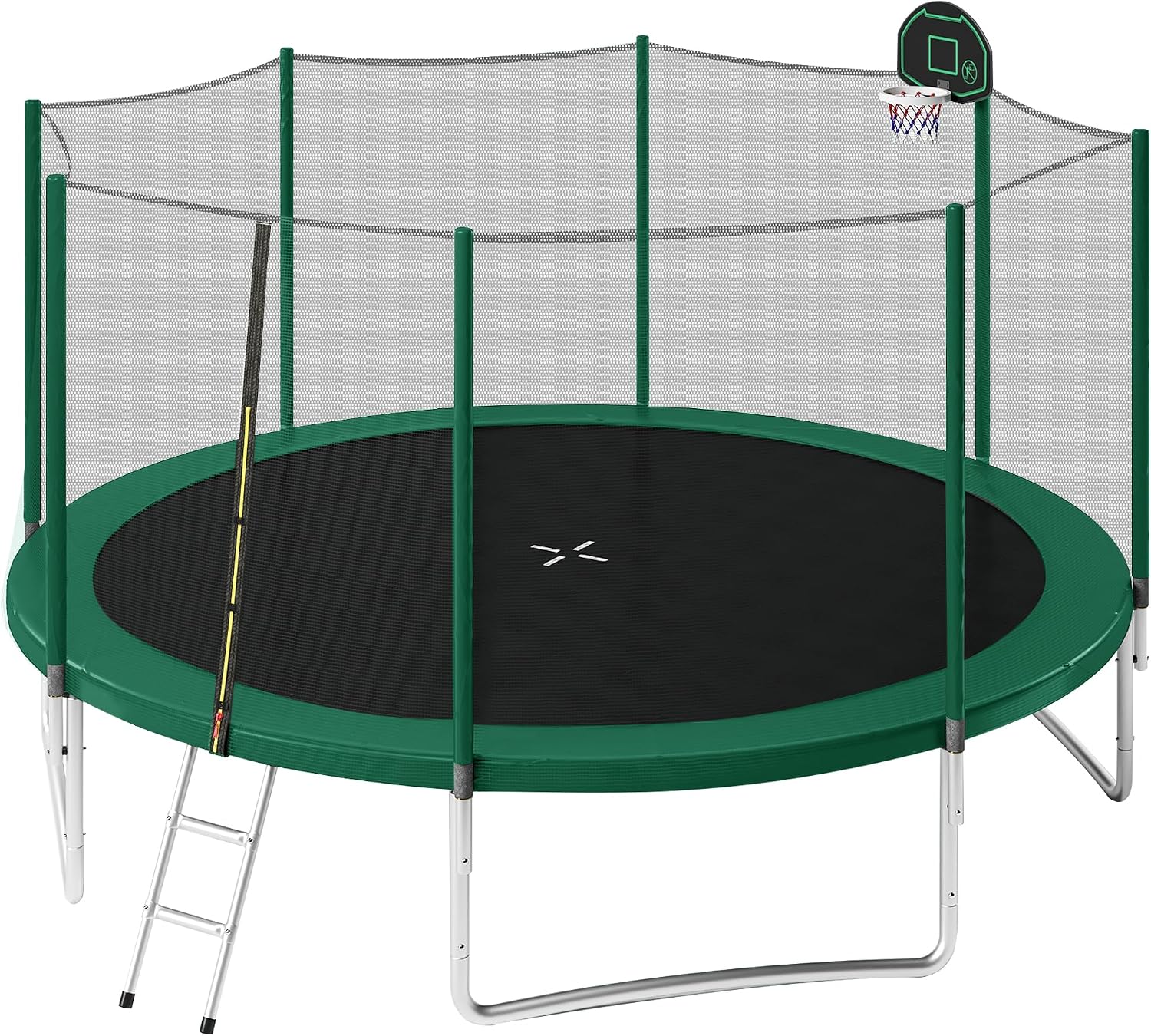 14FT Trampoline for Kids with Safety Enclosure Net, Basketball Hoop and Ladder, Round Outdoor Recreational Trampoline