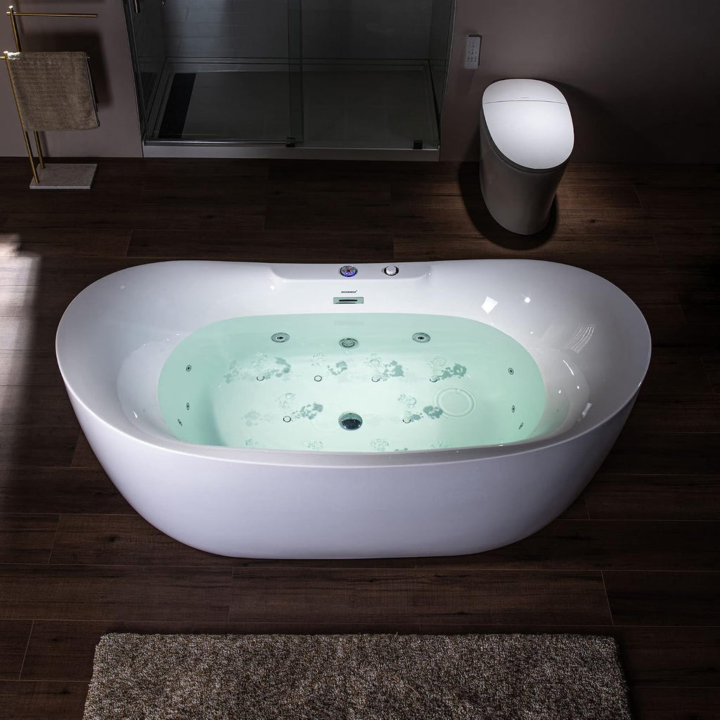 WOODBRIDGE 72' x 35-3/8' Whirlpool Water Jetted and Air Bubble Freestanding Heated Soaking Combination Bathtub with LED control panel , BJ400