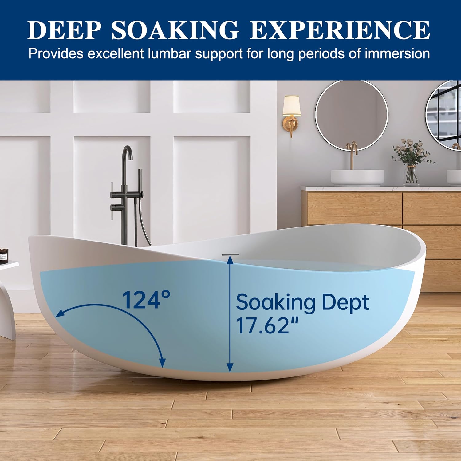 Stone Resin Freestanding Bathtub 71', Elegant Oval Shape Soaking Tub, Solid Surface Stand Alone Bathtub with Drain & Integrated Slotted Overflow Matte White AMMG015-1800
