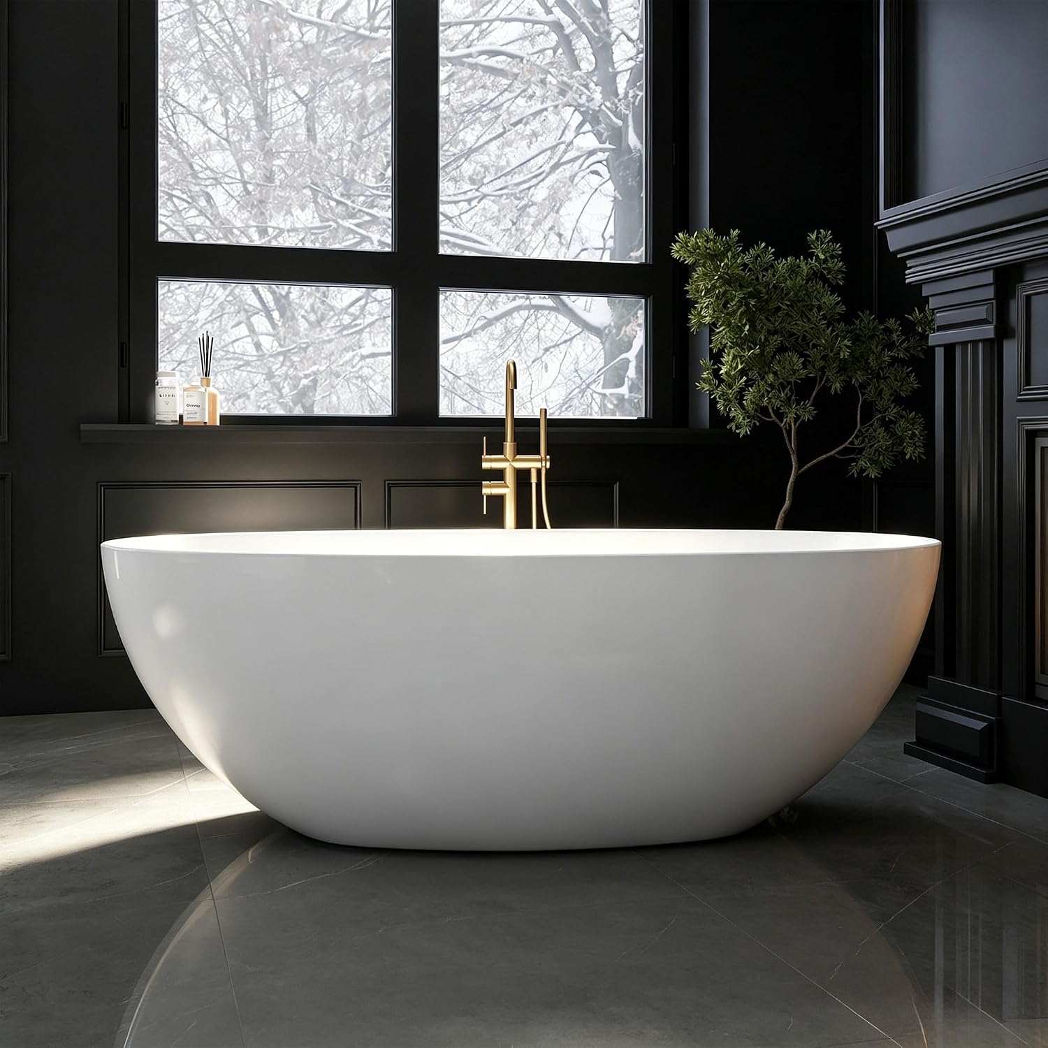 65' Acrylic Free Standing Tub with Thin Edge, Freestanding Bathtub with Overflow and Drain, Soaking Tub cUPC Certified, Gloss White Freestanding Bathtubs