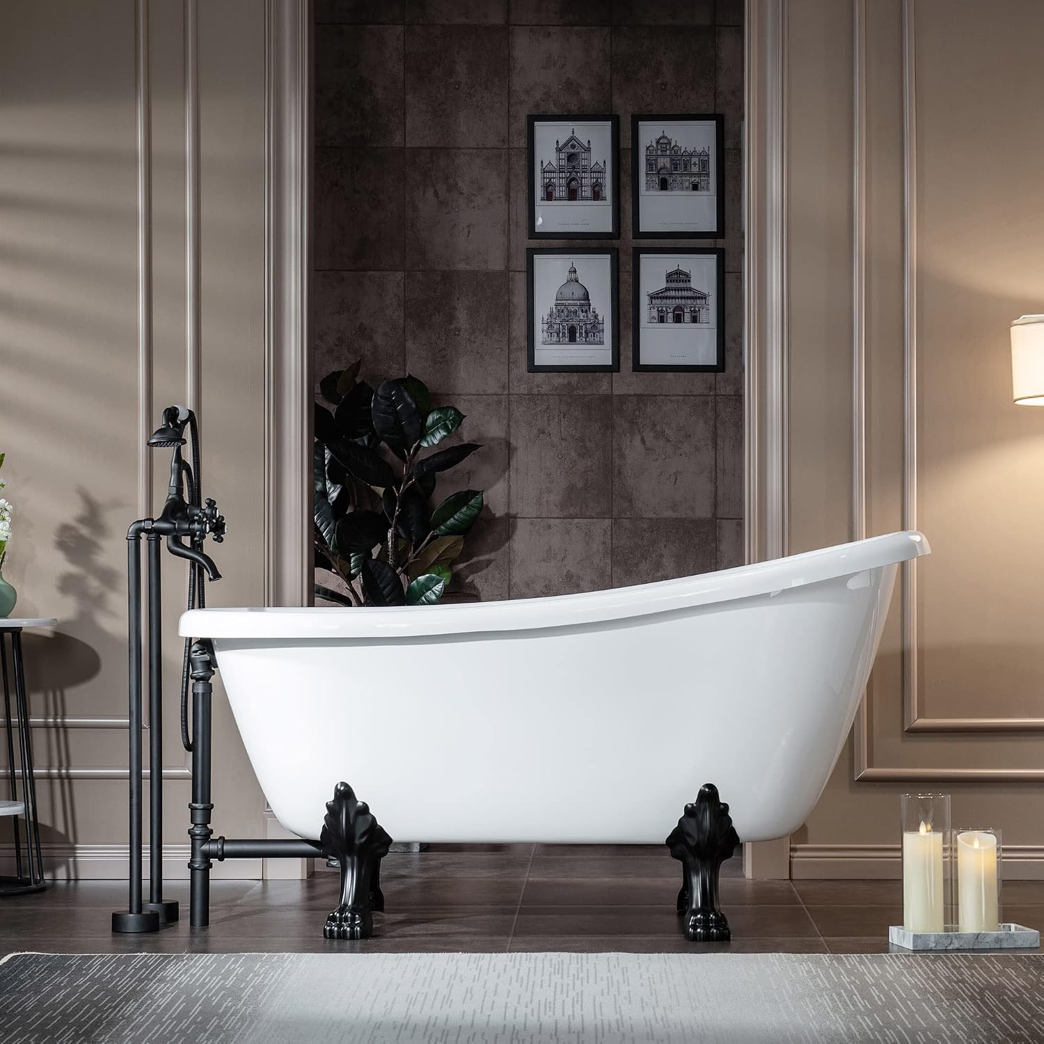 WOODBRIDGE BTA1521-MB-Feet Drain + MB Bathtub, Matte Black
