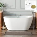 FerdY Bali 55' Freestanding Bathtub, Glossy White Freestanding soaking tub with Polished Gold Drain& Bath Pillow for Bathtub,Thick Tub Pillows, Ergonomic Head Neck and Back Support