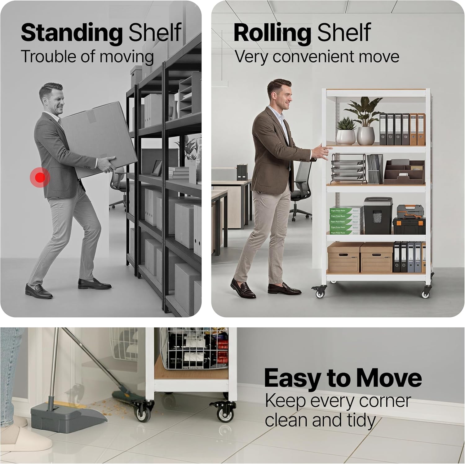 HOMEDANT 5-Tier Rolling Shelving Unit with Lockable Wheels Multipurpose Storage Cart with Pegboards for Kitchen Laundry Pantry 24' W 1Pack