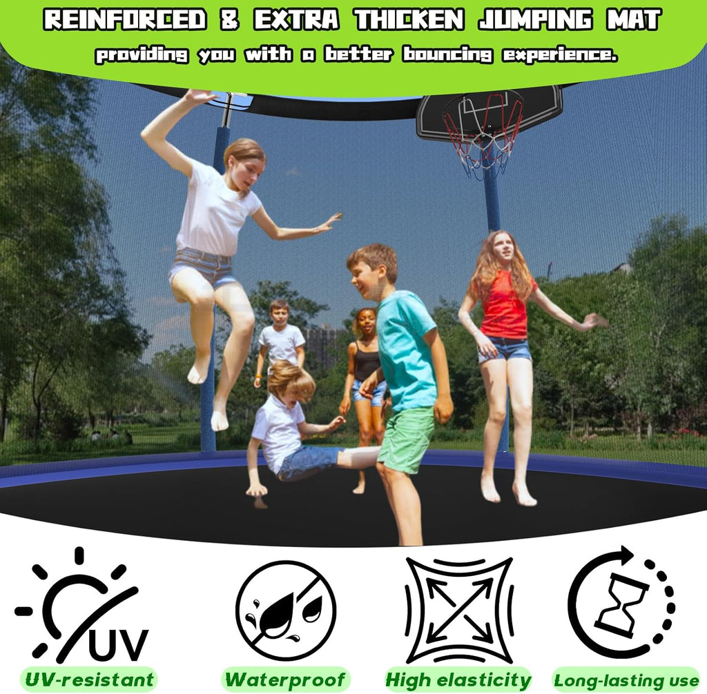 Tranpoline 10FT 12FT 14FT 16FT Tranpoline for Kids with Safety Enclosure Net Recreational Tranpoline for Adults ASTM Approval Backyard Outdoor Tranpoline with Basketball Hoop