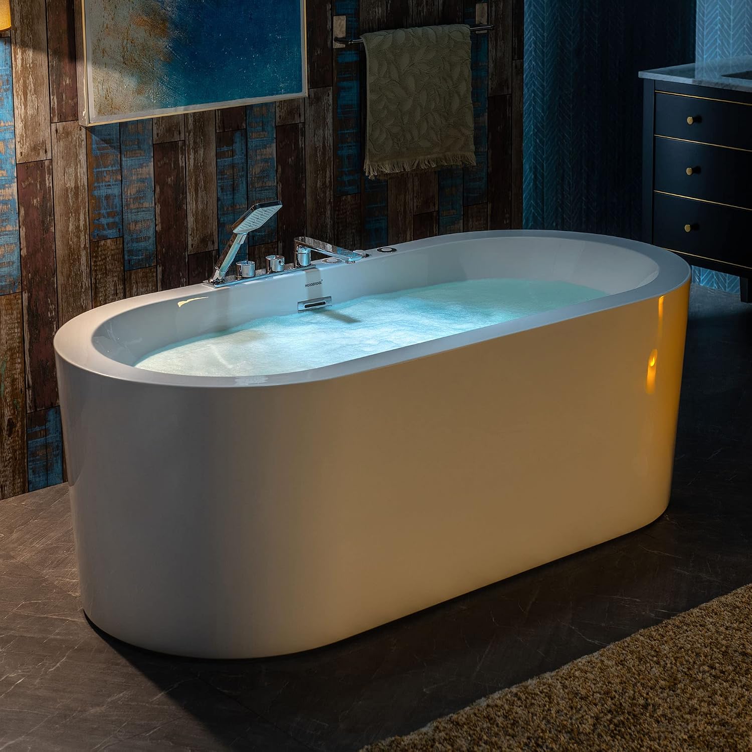 WOODBRIDGE 66-1/2' x 31-7/8' Whirlpool Water Jetted and Air Bubble Freestanding Heated Soaking Combination Bathtub with Faucet,BJ-200+F0041