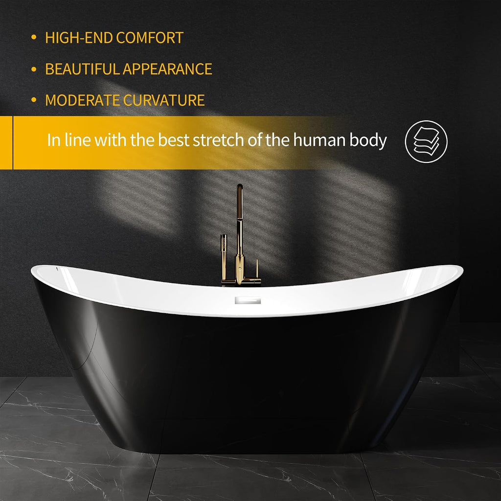GarveeTech 67 Inch Freestanding Bathtub, Acrylic Deep Soaking Tub, Non-Slip Acrylic Tub with Chrome Overflow and Drain, cUPC Certified, Ergonomic Modern Bath for Bathrooms, Easy-Install