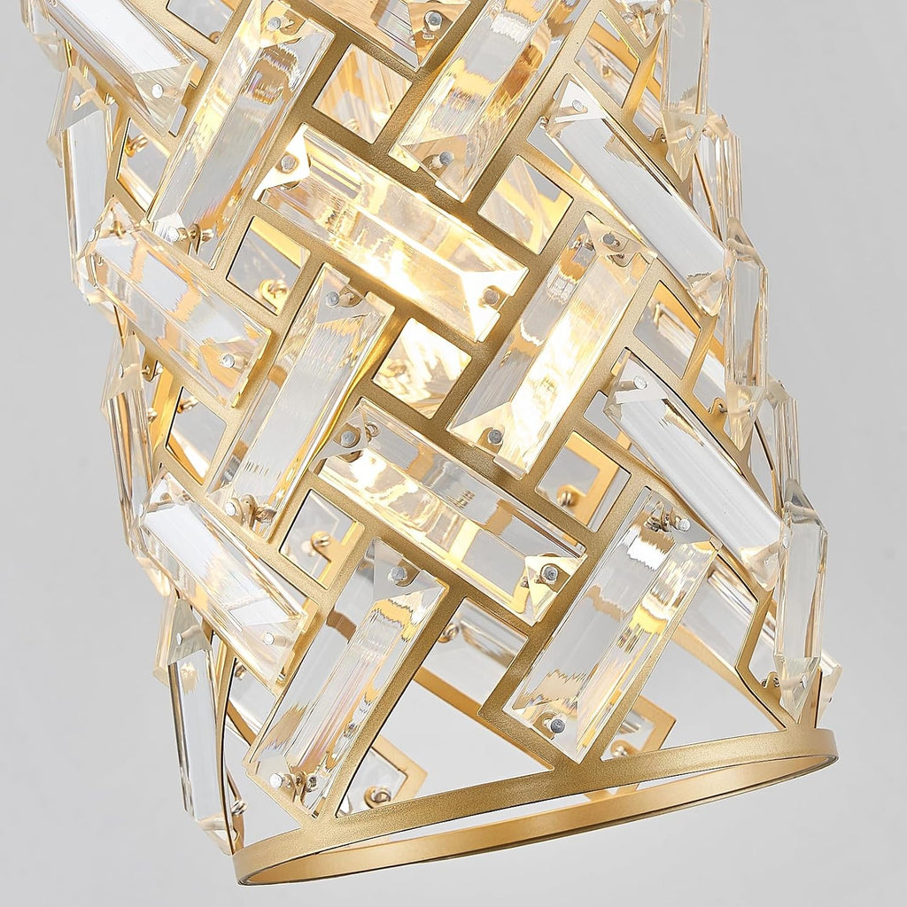 CATINER Modern Crystal Pendant Light Fixture 3-Pack Gold Finish Hanging Lighting Crystal Chandelier for Kitchen Island