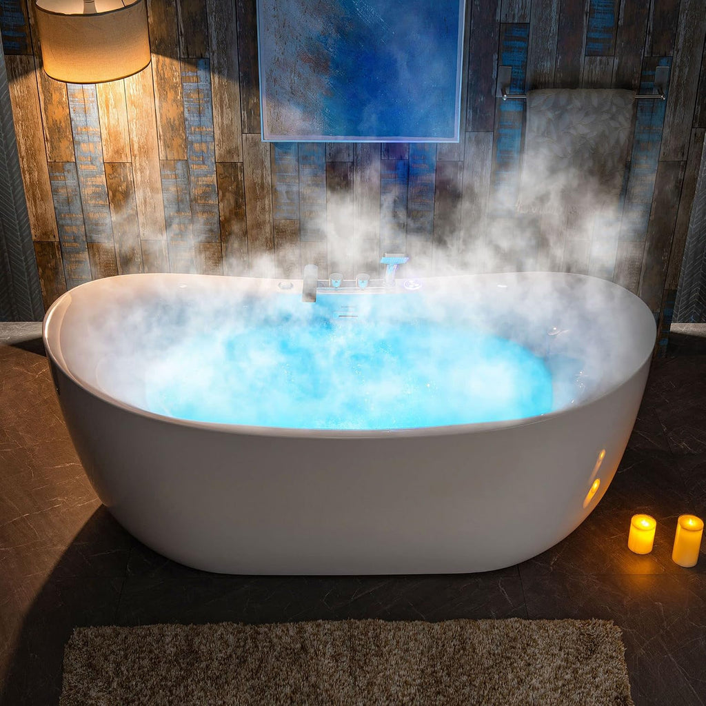 WOODBRIDGE 72' x 35-3/8' Whirlpool Water Jetted and Air Bubble Freestanding Heated Soaking Combination Bathtub wirh LED control panel and Faucet,BJ-400+F0041