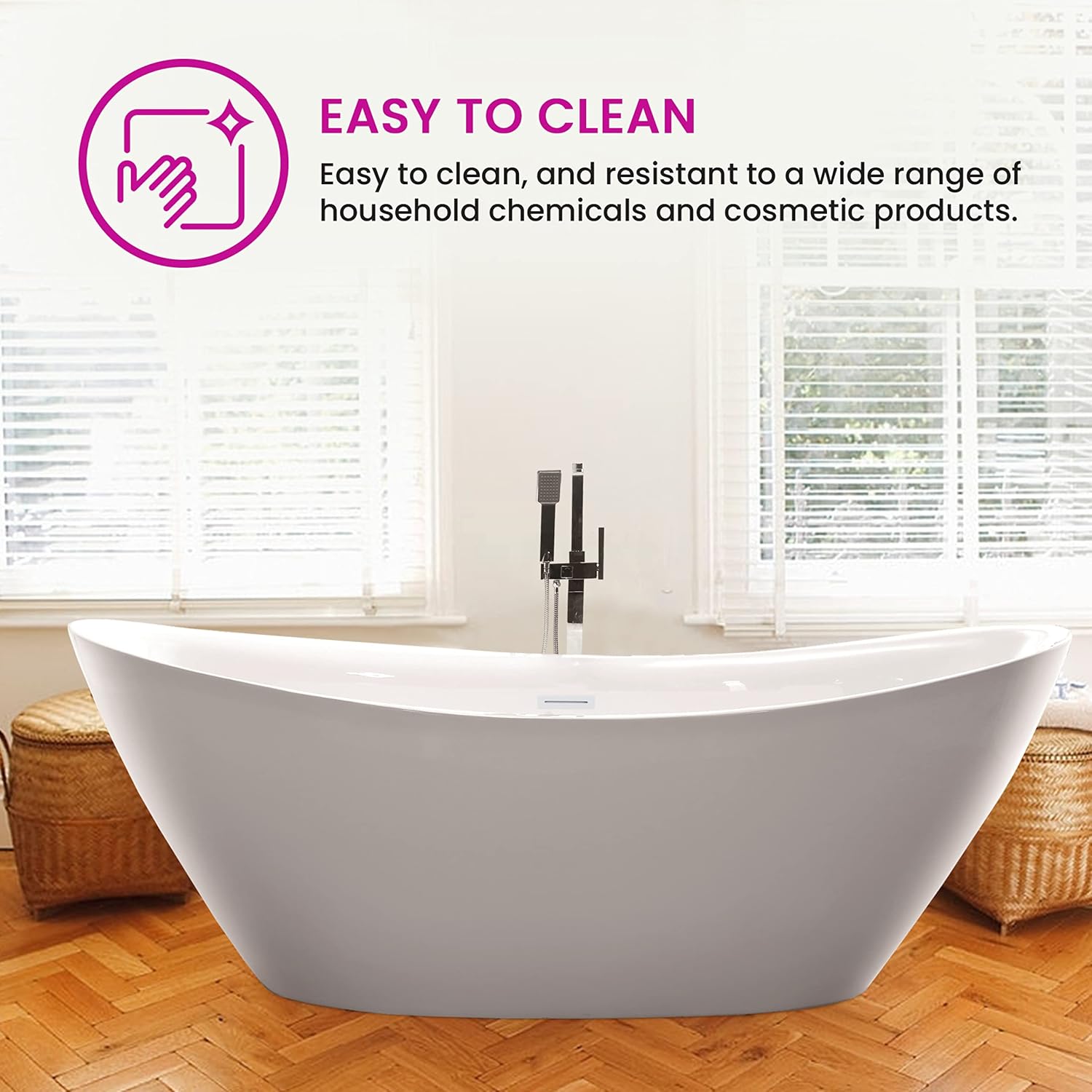 Vanity Art 71' X 33' Freestanding Bathtub | Home Improvement Bathtubs with Contemporary Design for Soaking and Bathing, Overflow and Pop-up Drain with UPC Certified, Acrylic, VA6807-PW