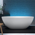 61'' Resin Stone Soaking Bathtub Oval Solid Surface Freestanding Soaking Bathtubs Matte White Soaking Tub with Overflow and Pop up Drain - White