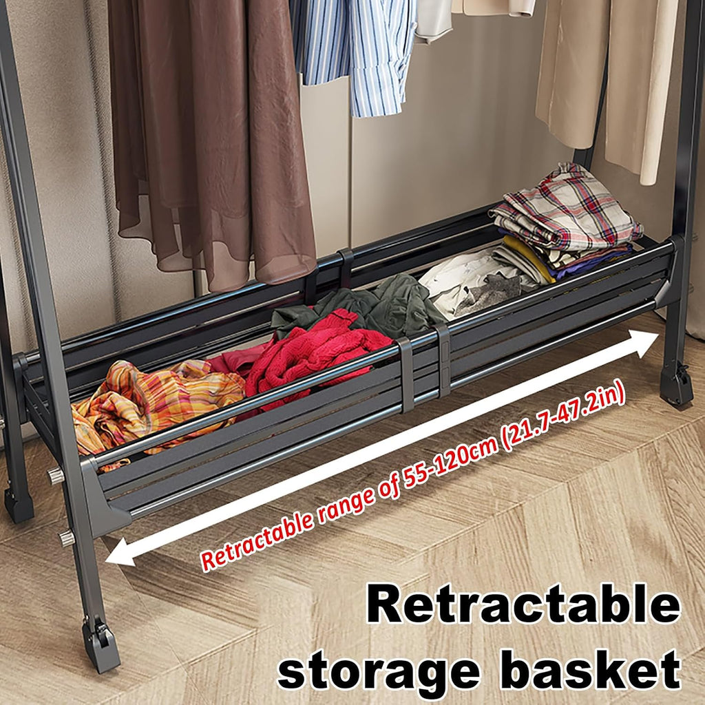 Foldable Garment Rack, Heavy Duty Clothes Rack With Wheels, Metal Collapsible Rolling Portable Wardrobe Racks, Adjustable Width (21.7-47.2'')(80cm/31.5in)