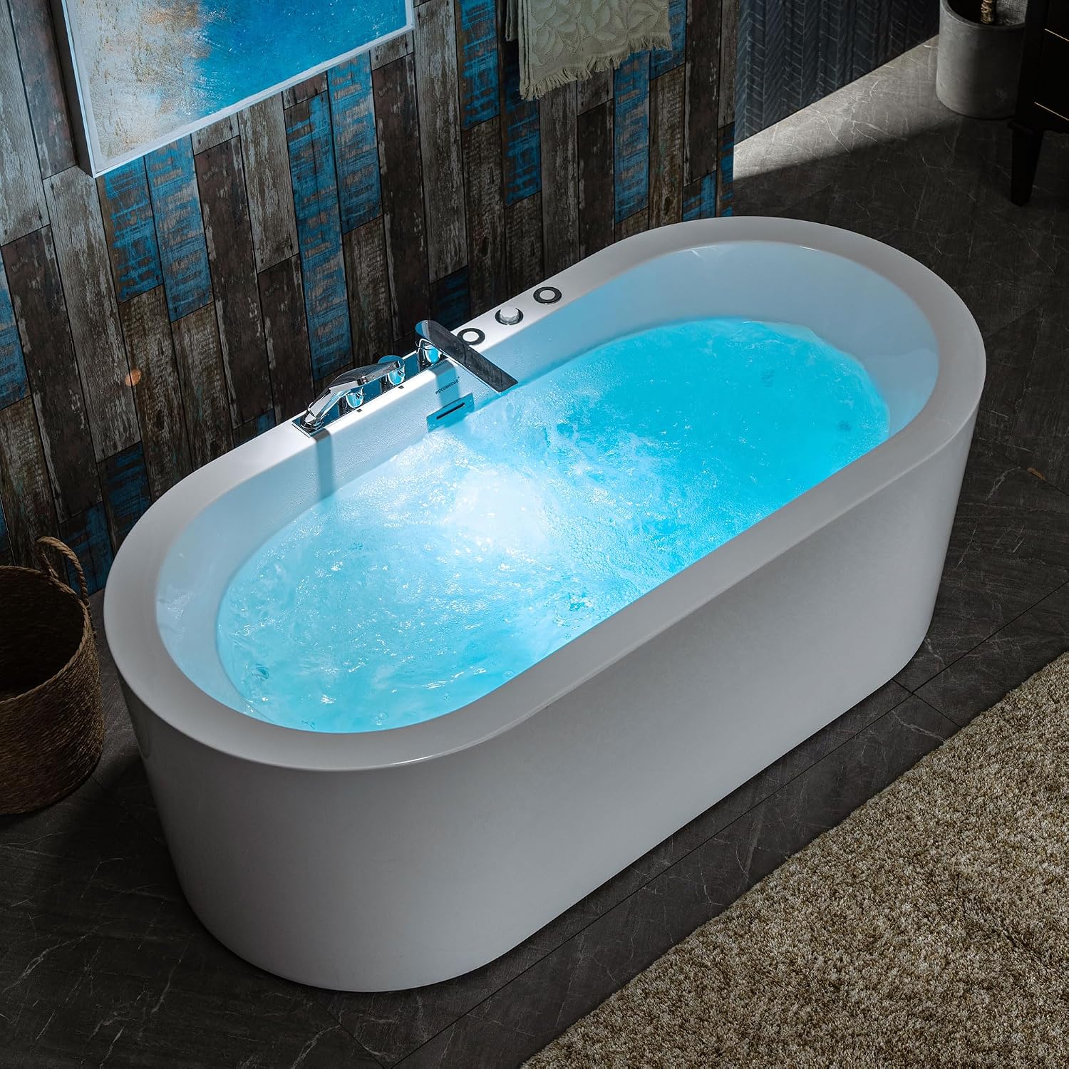 WOODBRIDGE 66-1/2' x 31-7/8' Whirlpool Water Jetted and Air Bubble Freestanding Heated Soaking Combination Bathtub with Faucet,BJ-200+F0041