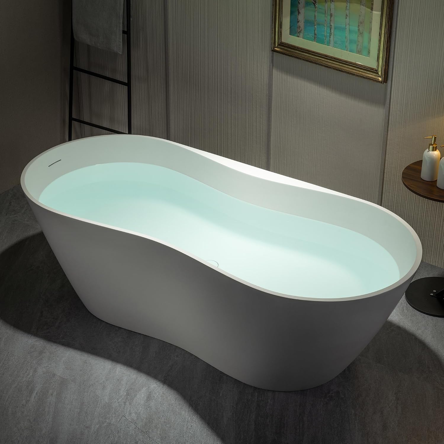 WOODBRIDGE 71' L x 31-1/2' W Luxury Contemporary Solid Surface Stone Resin Freestanding Bathtub in Matte White