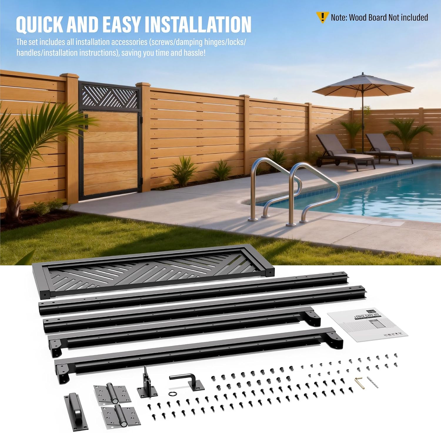 3x5FT Fence Gate Frame Kit 201 Stainless Steel Anti-Sag Heavy Duty Garden Gate Reinforcement Hardware, Left/Right Mount (No Panels Included)(34.8'W X 59'H)