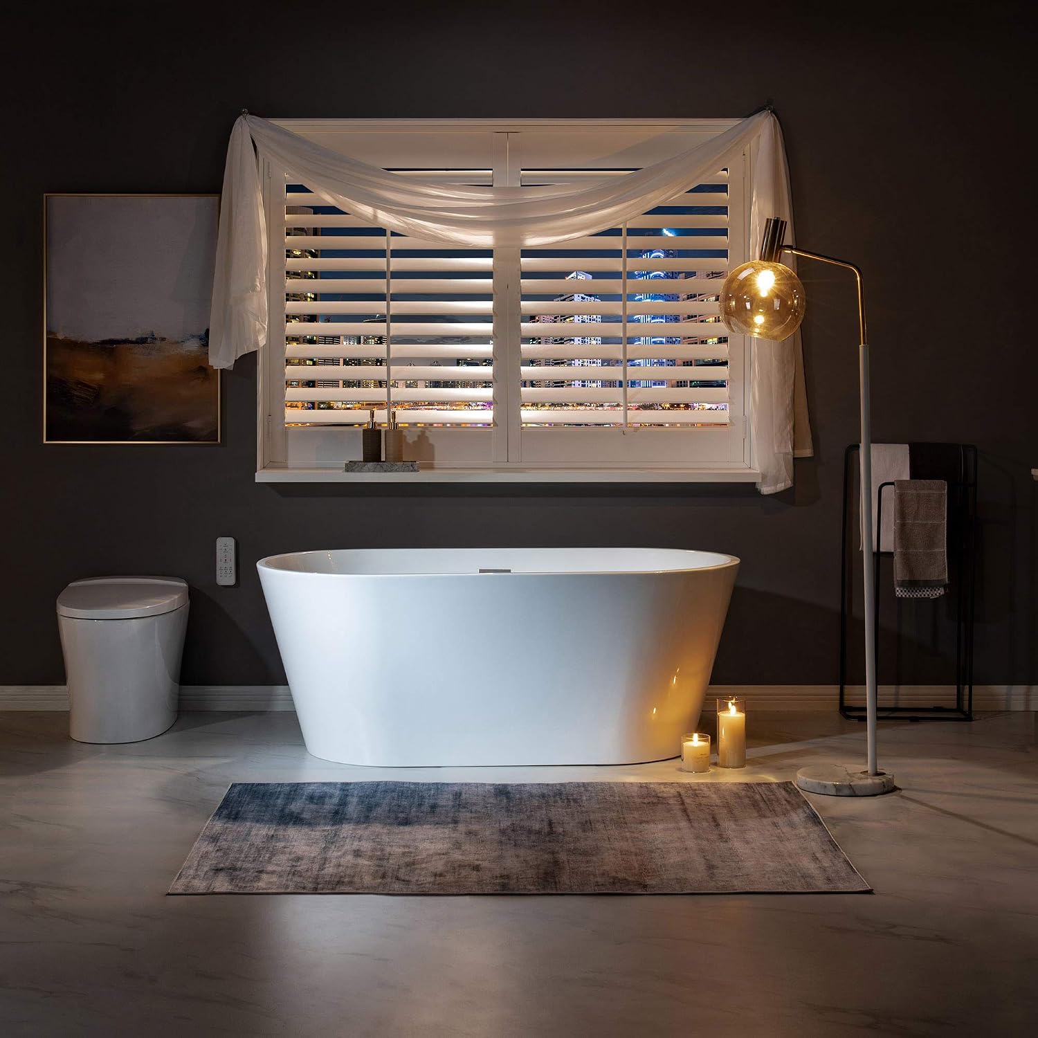 WOODBRIDGE 59' Acrylic Freestanding Bathtub Contemporary Soaking White Tub with Brushed Nickel Overflow and Drain,B0014 -B/N-Drain &O