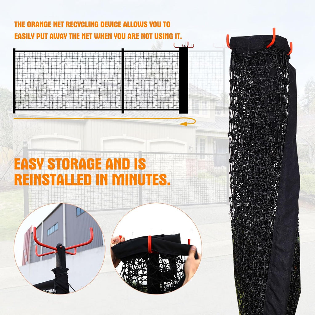 30FT x 5FT Driveway Safety Net Fence, Outdoor Yard Play Area Safety Barrier for Kids| Heavy Duty Steel Poles & Net, Not Fall Down Easily | Guard Net Length Adjustable, Easy to Recycle and Install