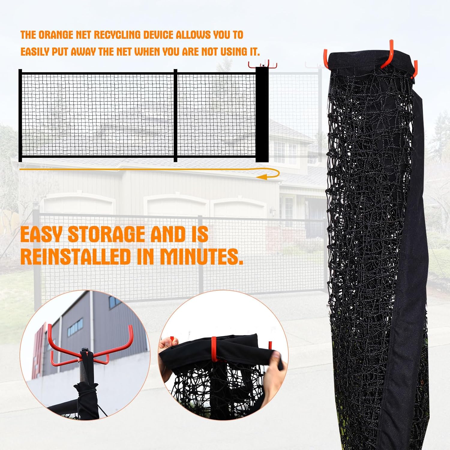 30FT x 5FT Driveway Safety Net Fence, Outdoor Yard Play Area Safety Barrier for Kids| Heavy Duty Steel Poles & Net, Not Fall Down Easily | Guard Net Length Adjustable, Easy to Recycle and Install