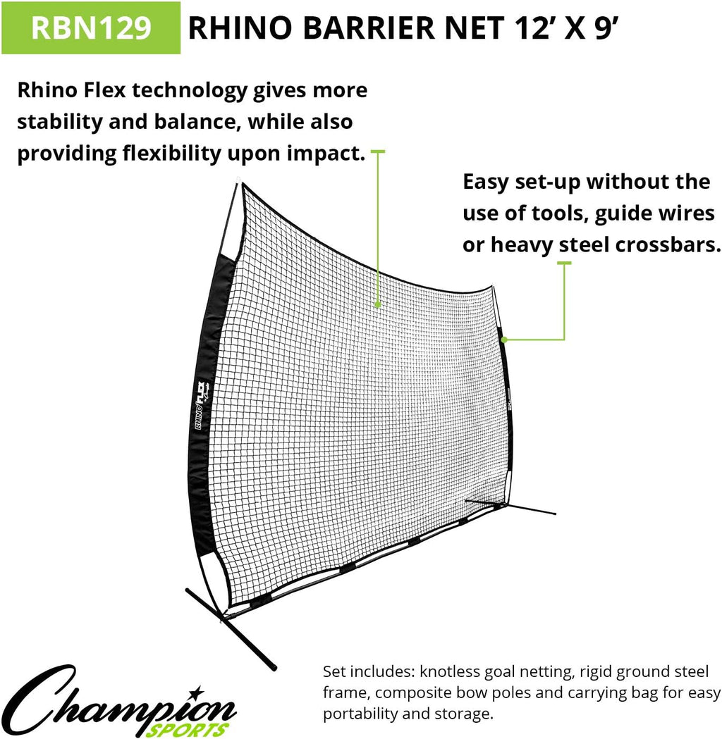 Champion Sports Rhino Flex Barrier Net – Portable Backstop Net for Lacrosse & Multi-Sport Use