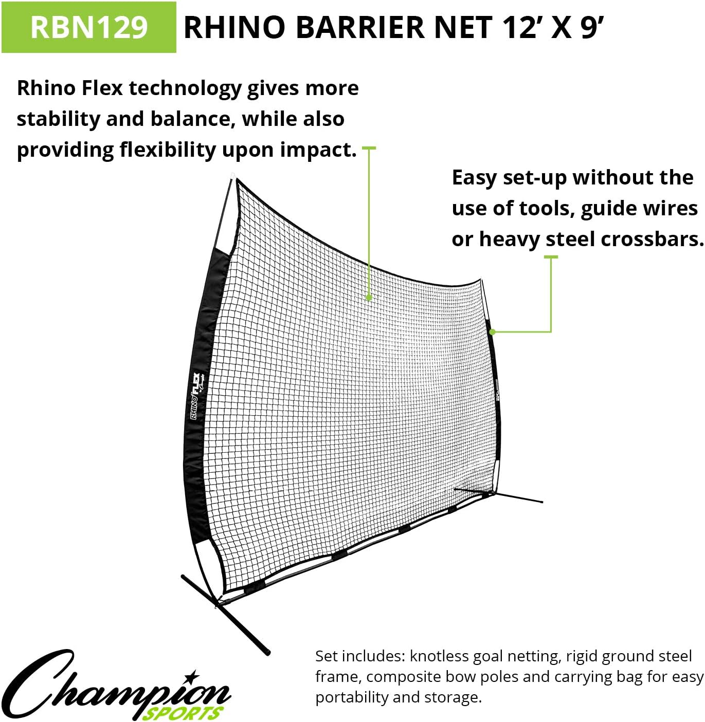 Champion Sports Rhino Flex Barrier Net – Portable Backstop Net for Lacrosse & Multi-Sport Use