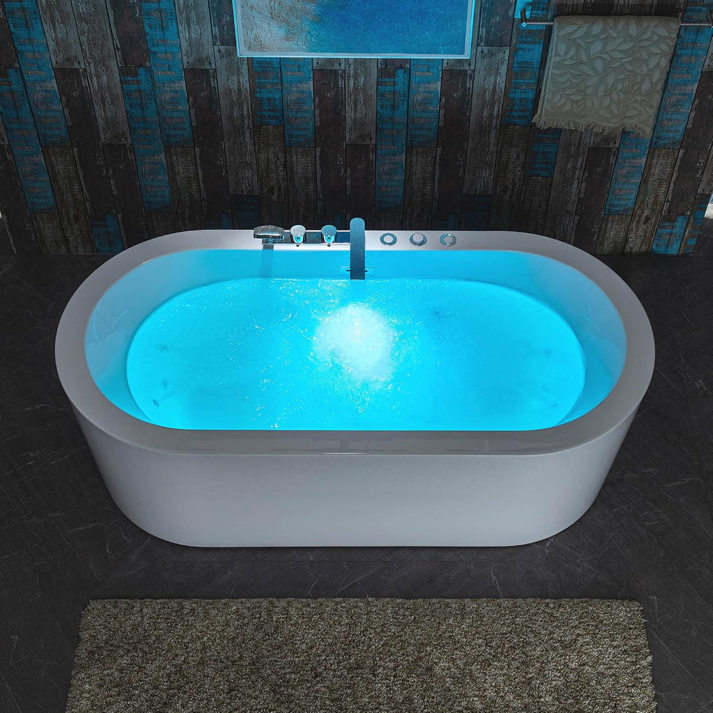 WOODBRIDGE 66-1/2' x 31-7/8' Whirlpool Water Jetted and Air Bubble Freestanding Heated Soaking Combination Bathtub with Faucet,BJ-200+F0041