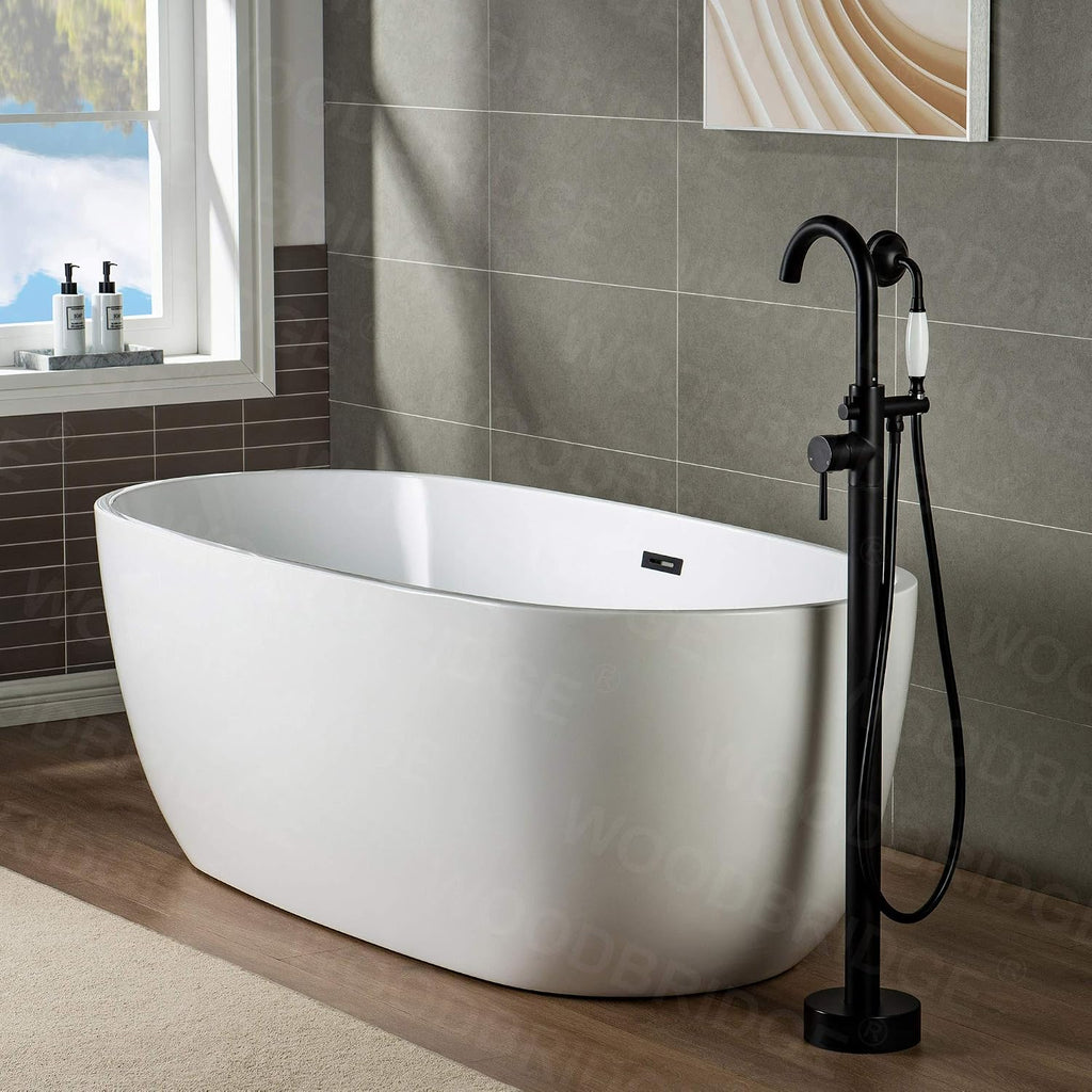 WOODBRIDGE WOODBRIDGEE Contemporary Single Handle Floor Mount Freestanding Tub Filler Faucet with Hand Shower in (Matte Black) Finish,F0006-MBVT