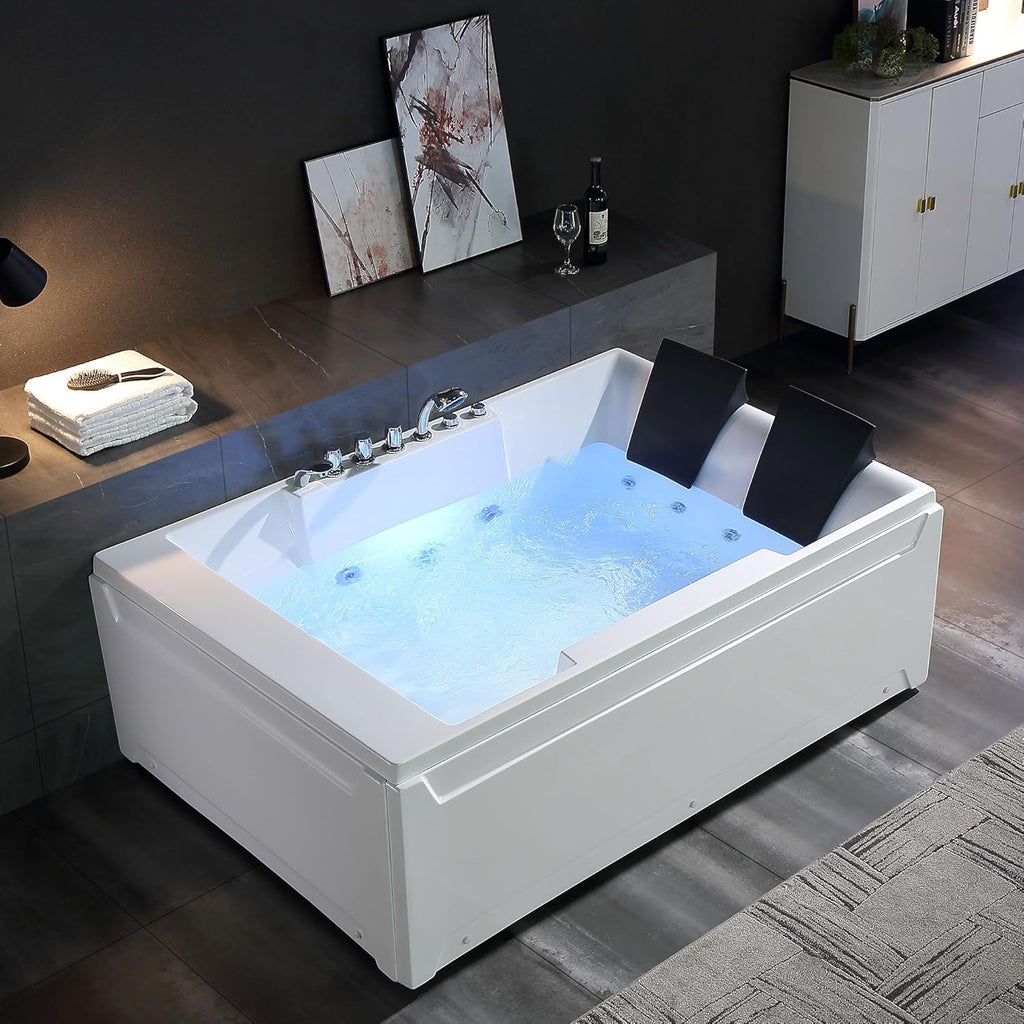 Empava 72' x 48' Whirlpool Tub for Couple,1125W Jetted Bathtub with Light, Hydro Massage,Chromatherapy,ETL Certified,110 Gallons,Left Drain