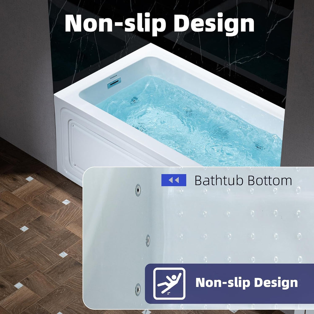 WOODBRIDGE 60' x 30' Alcove Acrylic Rectangular Whirlpool Heated Jetted Tub in White with Left Drain, Polished Chrome Finish, BS428-L-CH01