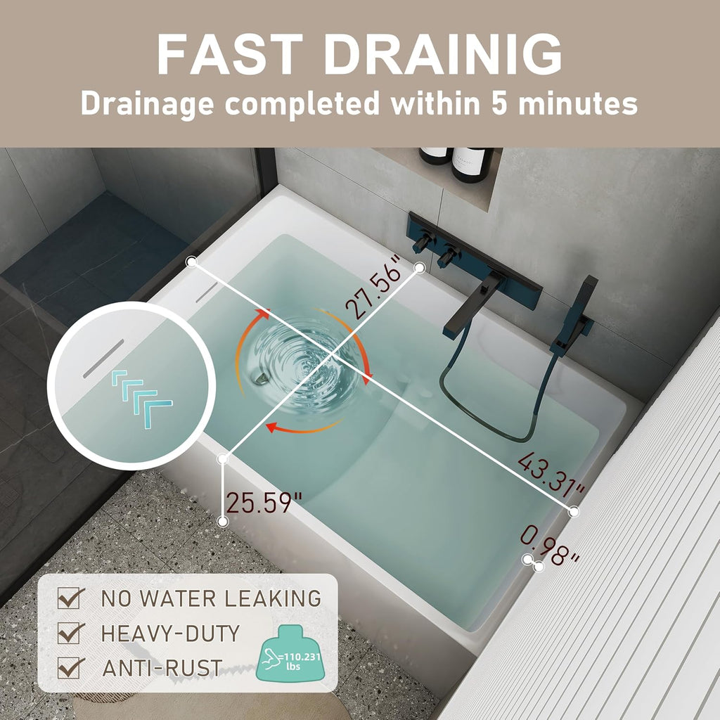 43' Acrylic Freestanding Bathtubs, Stand Alone Tub, Japanese Soaking Tub for Bathroom, Integrated Overflow and Drain, cUPC Certified, Gloss White