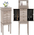 Giantex Jewelry Cabinet Armoire with Flip Top Mirror, 5 Drawers & Swing Doors, Space-Saving Jewelry Organizer for Necklaces, Rings, Bracelets, Watches, Velvet Lined, Light Gray Oak
