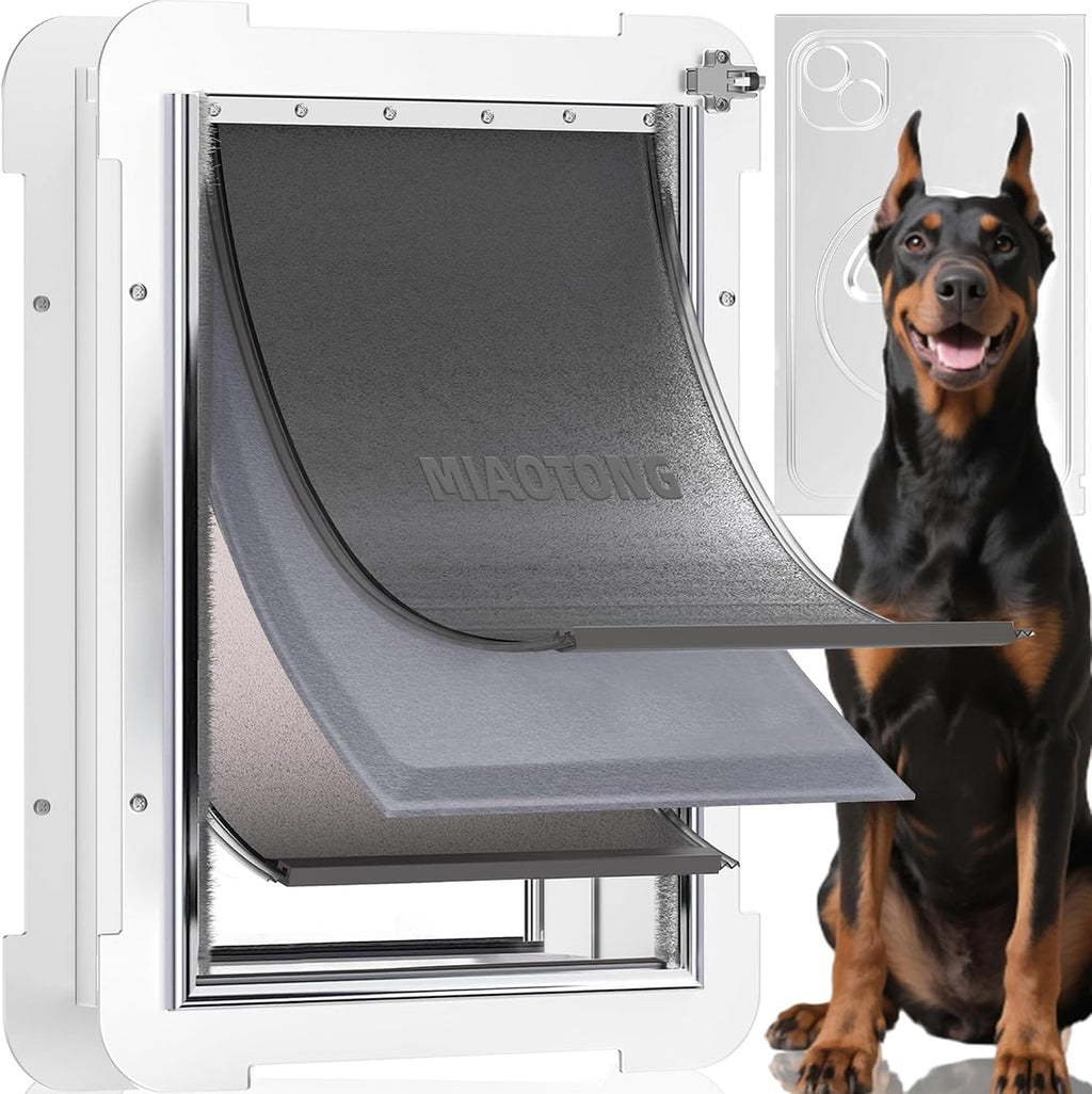 3-Flap Never Rust Extra Large Dog Door for Doors with Sliding Lock Panel, Steel Frame and Telescoping Tunnel Pet Door, Extreme Weather Durable Doggy Door （Pets Up to 220 Lb）