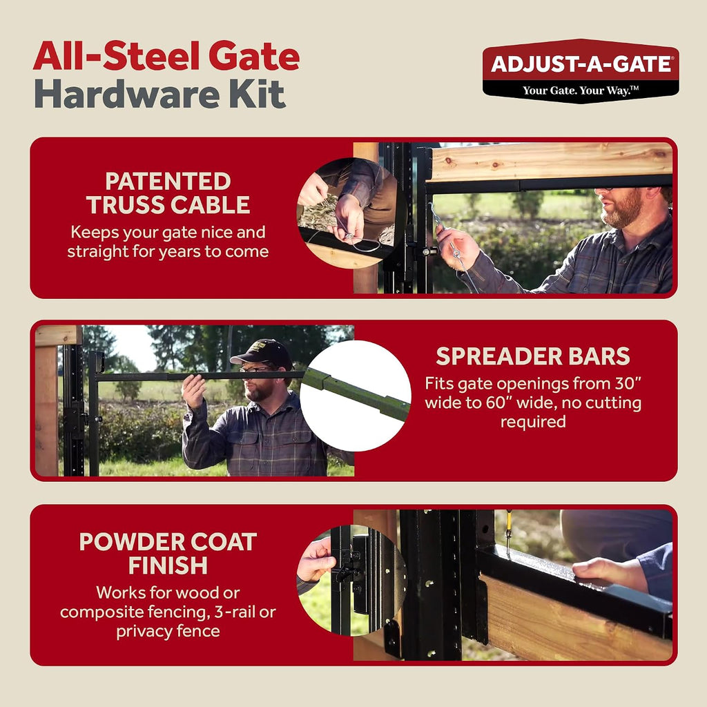 Adjust-A-Gate Steel Frame Lockable 2-Way Gate with Installation Building Kit, 36'-60' Wide Opening Up to 7' High