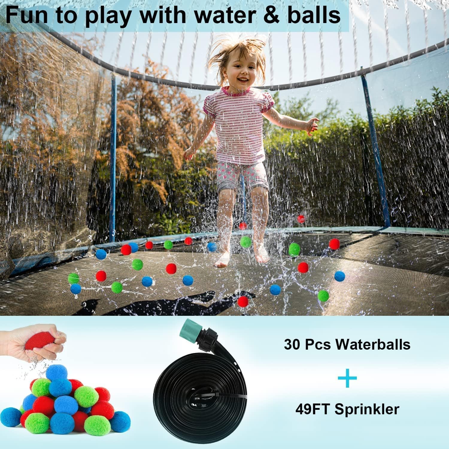 1500LBS 10FT 12FT 14FT 15FT 16FT Trampoline with LED Lights, Sprinkler, Music Speaker and Socks, ASTM Approved Outdoor Trampoline for Kids and Adults, Backyard Trampolines with Net Enclosure