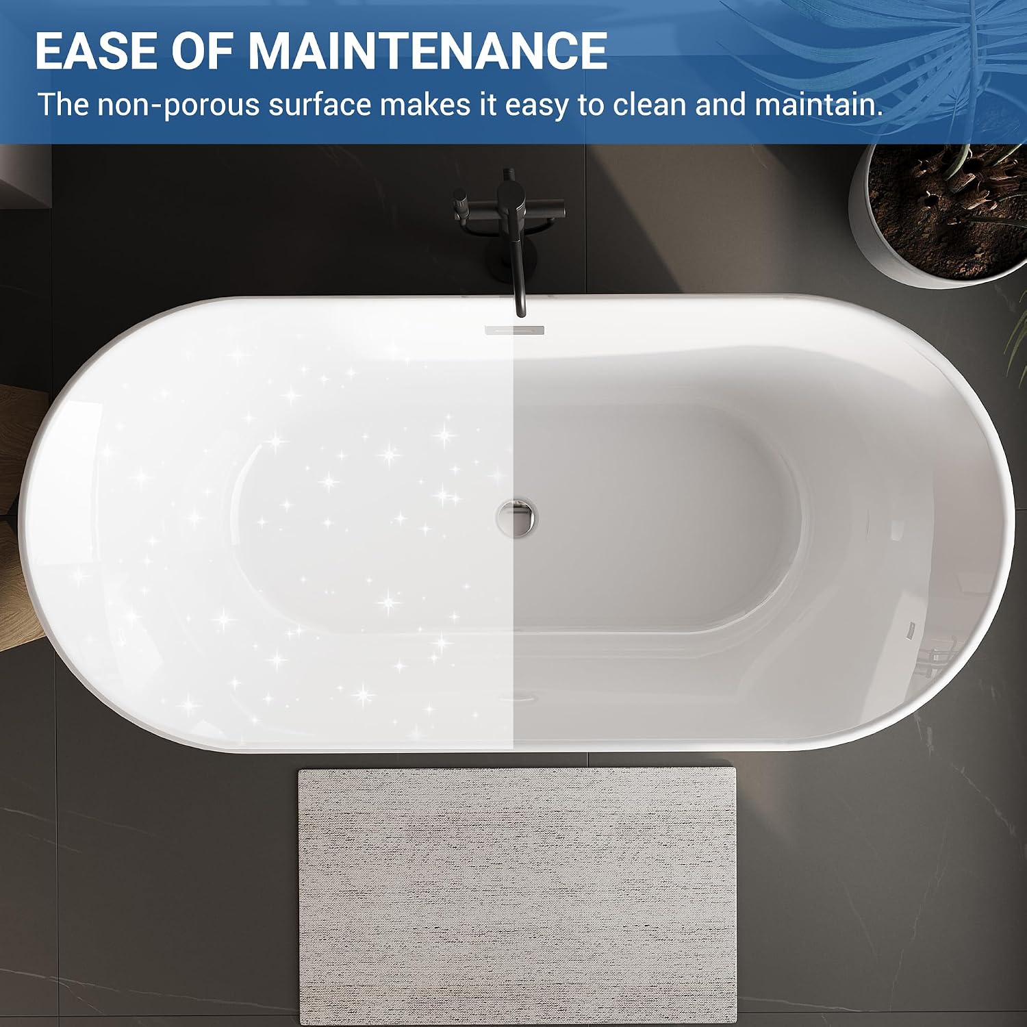 67' Oval Freestanding Bathtub, Acrylic Soaking Tub with Overflow, Matte Silver Drain, Modern Stand Alone Tub, Deep Free Standing Bath Tub for Bathroom, Hotel, Easy Install, CUPC Certified, White