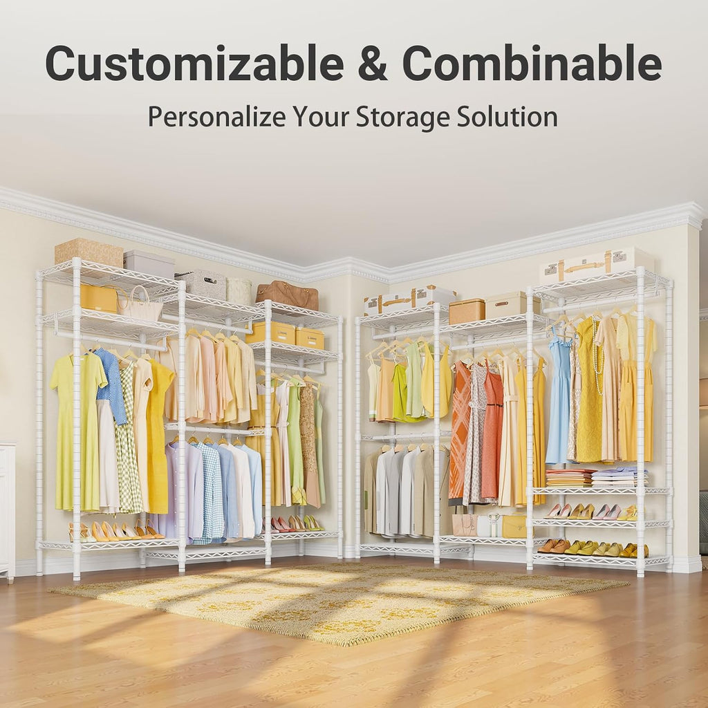 VIPEK V5 Portable Closet Wardrobe Heavy Duty Clothes Rack, Freestanding Clothing Racks with 4 Hang Rods & 8 Shelves, Adjustable Custom Closet Racks, 68.9' L x 15.7' W x 76.4' H, Max Load 890LBS, White