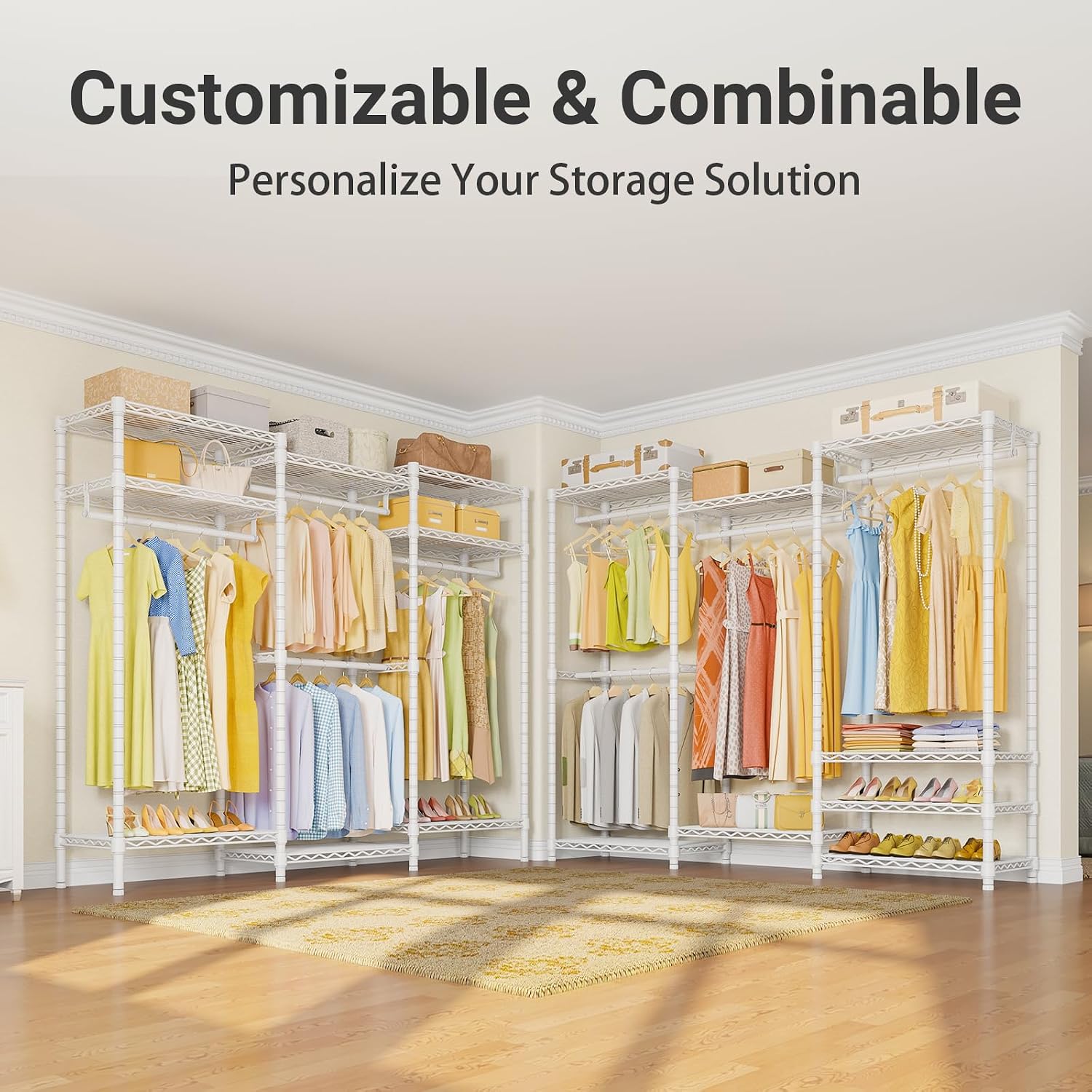 VIPEK V5 Portable Closet Wardrobe Heavy Duty Clothes Rack, Freestanding Clothing Racks with 4 Hang Rods & 8 Shelves, Adjustable Custom Closet Racks, 68.9' L x 15.7' W x 76.4' H, Max Load 890LBS, White