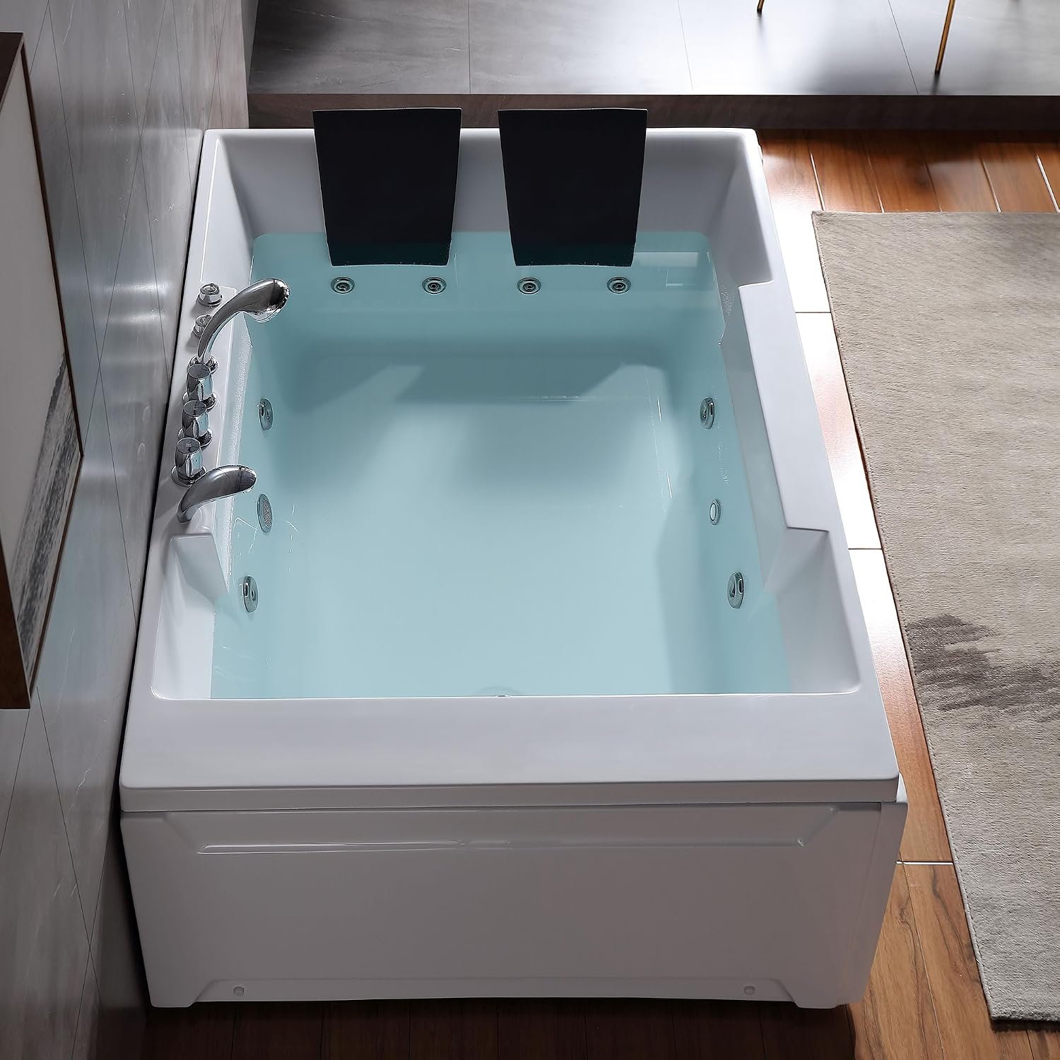 Empava 72' x 48' Whirlpool Tub for Couple,1125W Jetted Bathtub with Light, Hydro Massage,Chromatherapy,ETL Certified,110 Gallons,Left Drain
