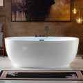 WOODBRIDGE 66' Acrylic Freestanding Bathtub Contemporary Soaking White Tub with F0044 Deck-Mount Faucet in Oil Rubbed Bronze