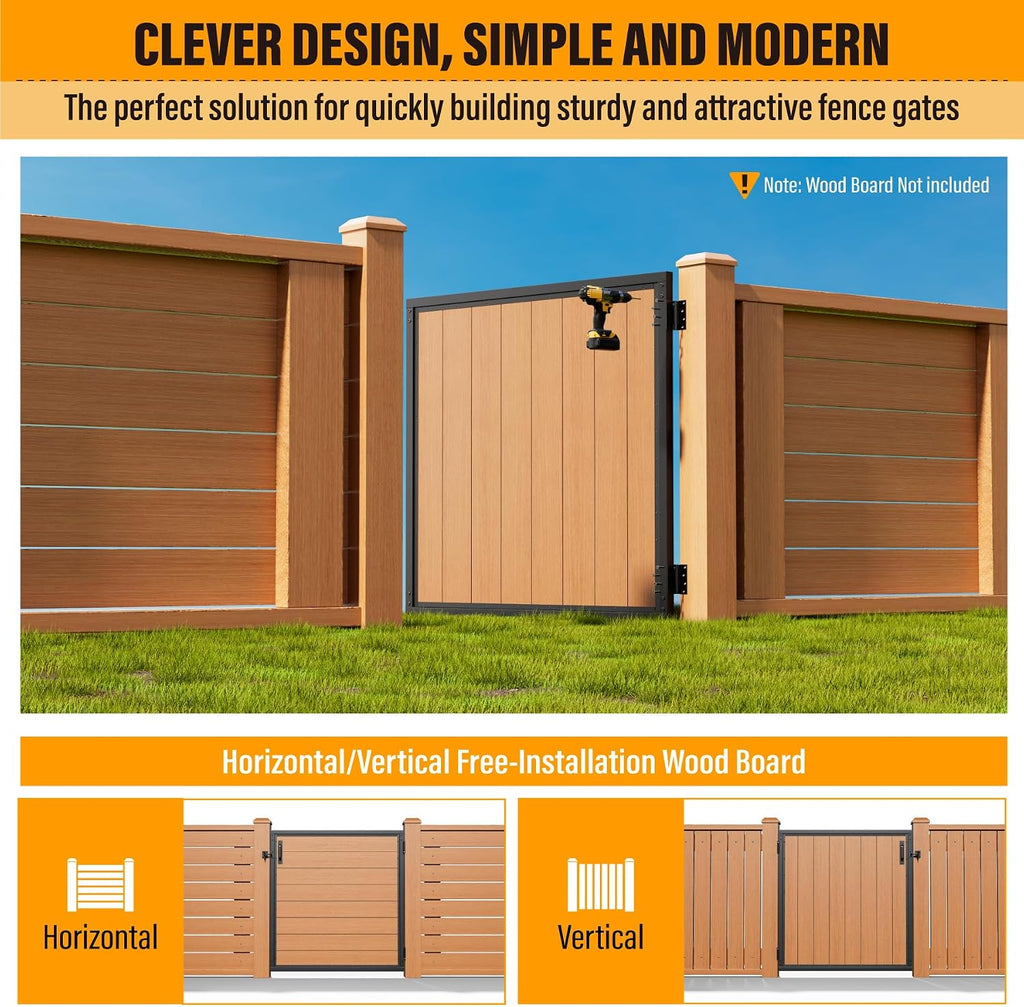 4x4FT Fence Gate Frame Kit 201 Stainless Steel Anti-Sag Heavy Duty Garden Gate Reinforcement Hardware, Left/Right Mount (No Panels Included)46.78'W x 47.2'H