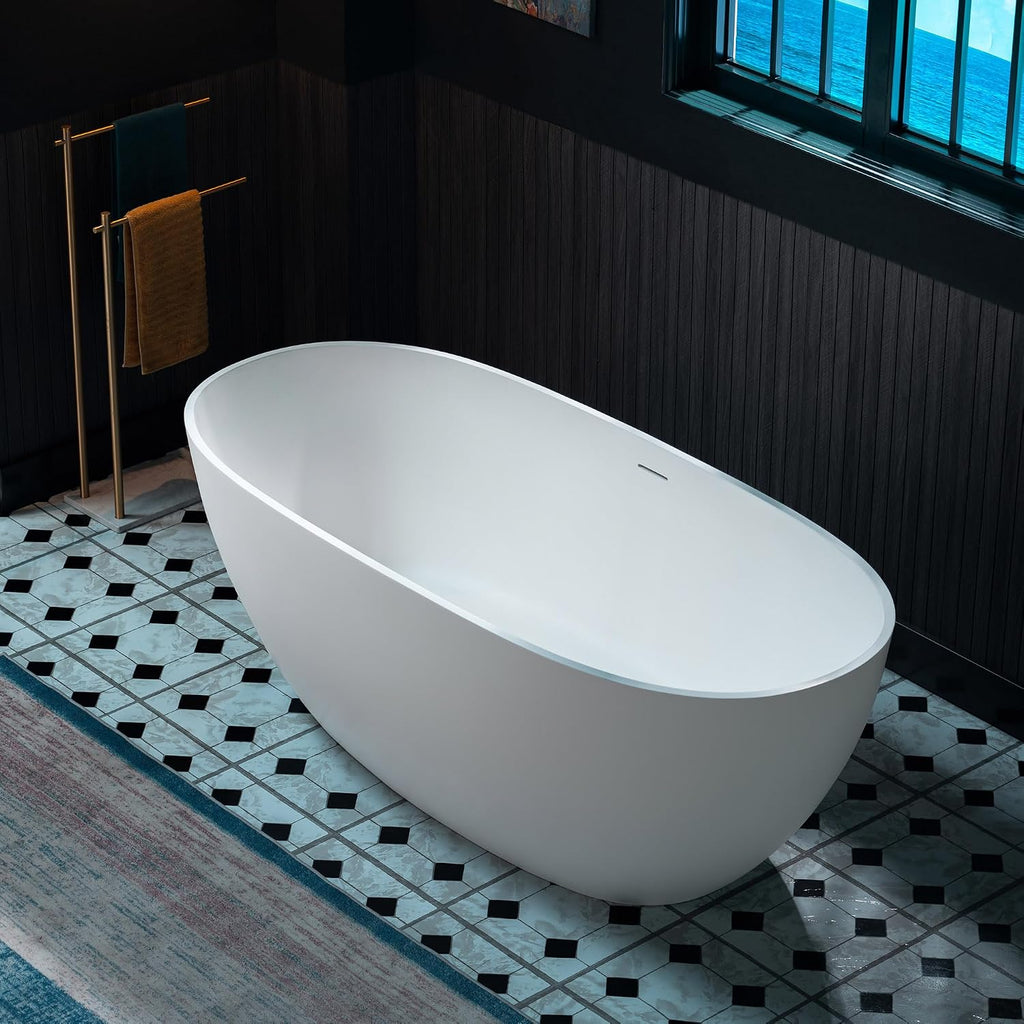 WOODBRIDGE 63' L x 28.35' W Stone Resin Luxury Contemporary Solid Surface Freestanding Soaking Tub in Matte White