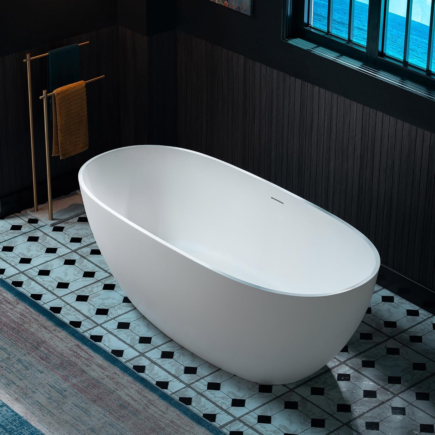 WOODBRIDGE 63' L x 28.35' W Stone Resin Luxury Contemporary Solid Surface Freestanding Soaking Tub in Matte White