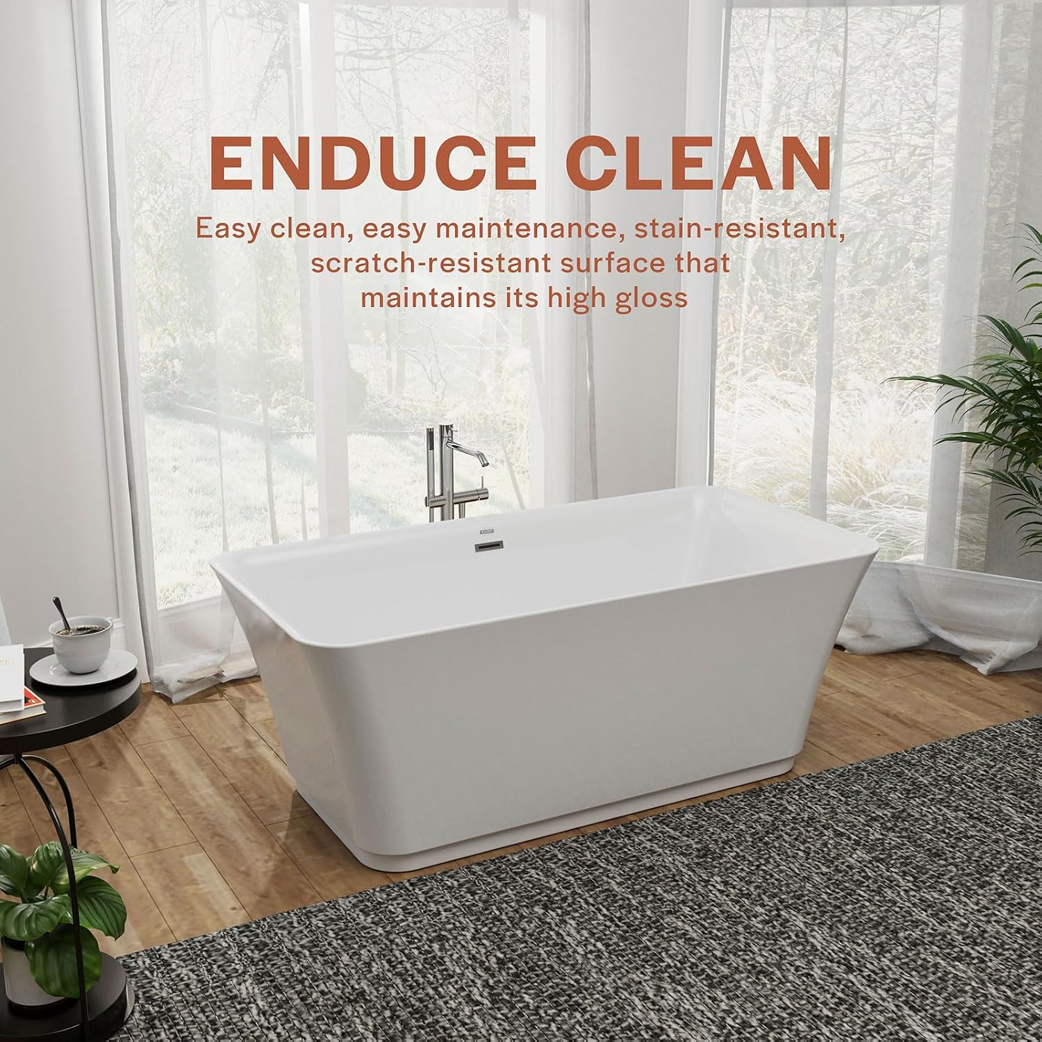Empava 59' Luxury Freestanding Acrylic Soaking SPA Tub Modern Stand Alone Bathtubs with Custom Contemporary Design , 59 Inch, White