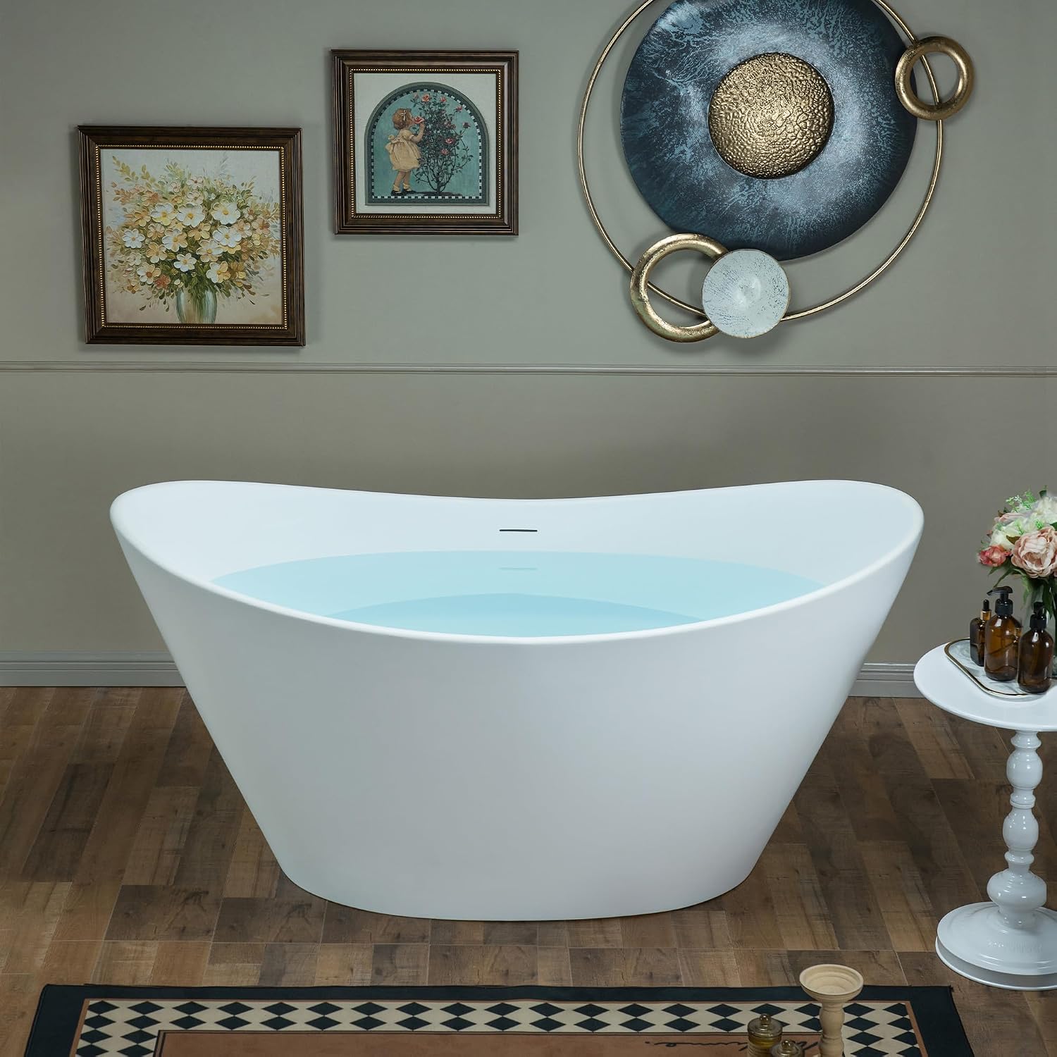 WOODBRIDGE 59 in. x 29.13 in. Stone Resin Luxury Contemporary Solid Surface Freestanding Bathtub in Matte White