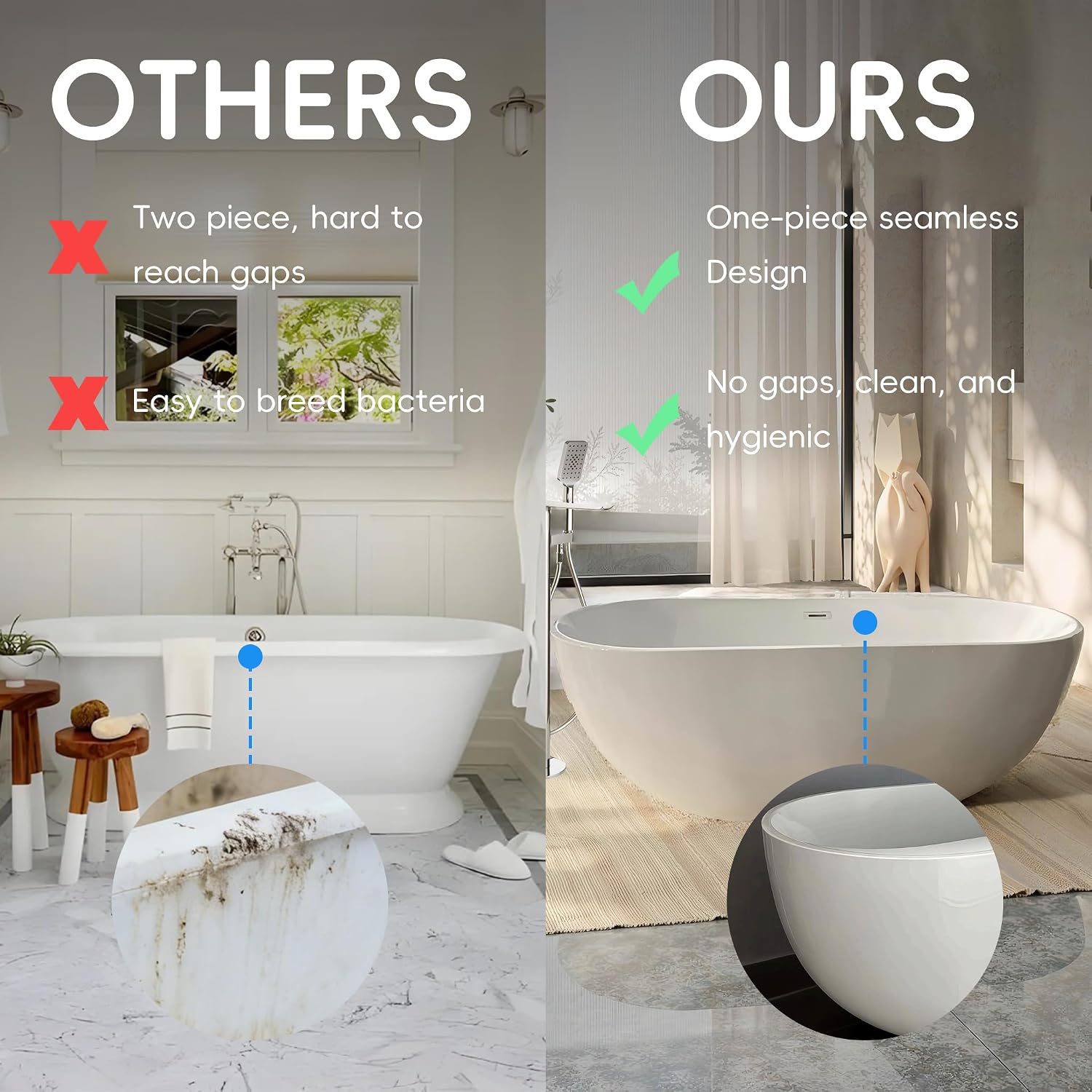 67'x31.5' Jetted Tubs with 6 Whirlpool Nozzles and 8 Air Bubbles, White Freestanding Massage Whirlpool Bathtub, Hydro Massage, Color-Changing LED Chromatherapy, Air type control switch