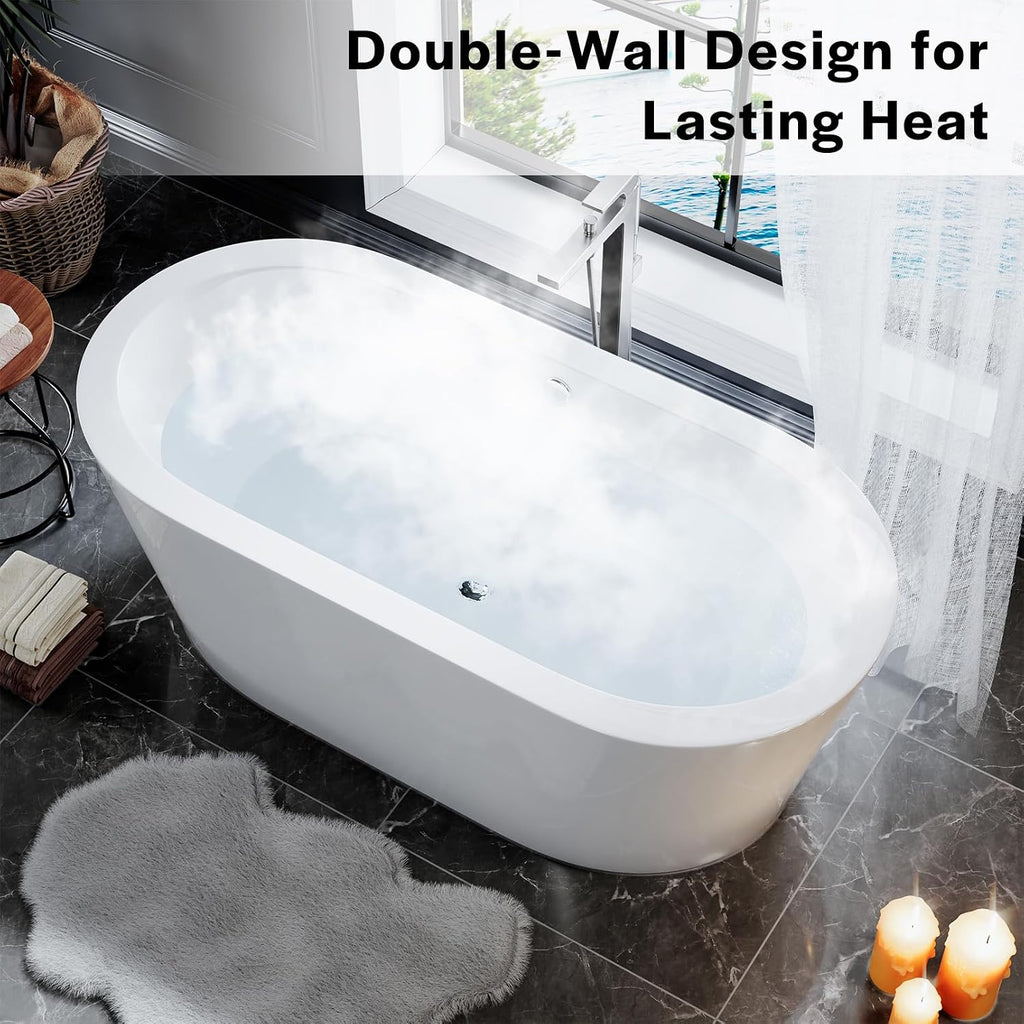 Empava Bathtub, 59' Soaking Tub, Acrylic Free Standing Tub with Center Drain and Overflow,Contemporary Design Bathtubs for Bathroom, cUPC Certified, Glossy White (Pack of 1)