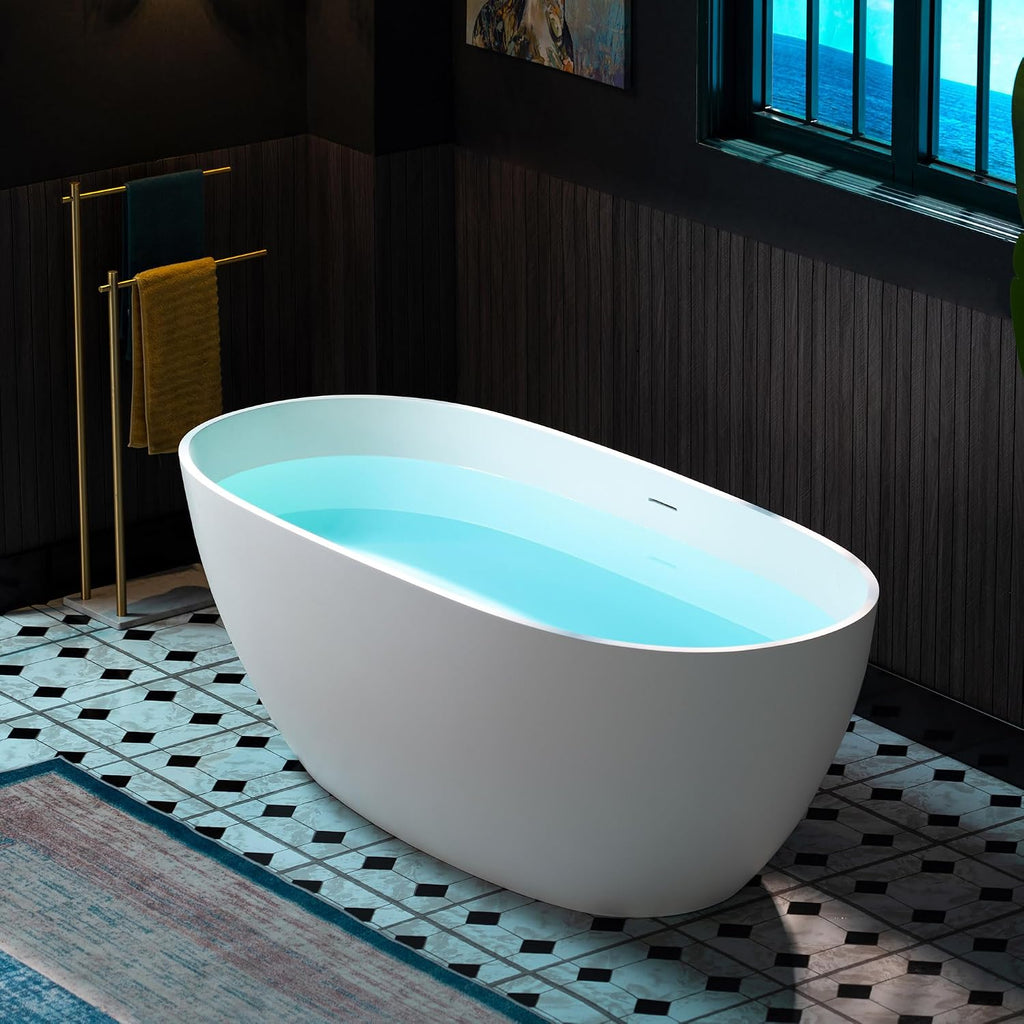 WOODBRIDGE 63' L x 28.35' W Stone Resin Luxury Contemporary Solid Surface Freestanding Soaking Tub in Matte White
