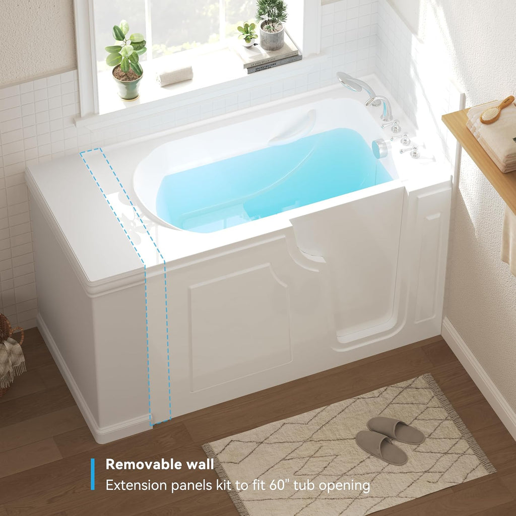 FerdY Floridian 55'x33' Walk-in Bathtub with Right-Side Door Opening and Quick Fill and Drain System, Rectangular Soaking Bathtub in White