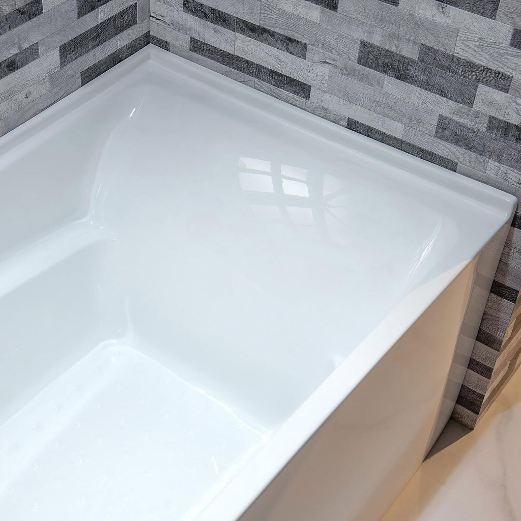 WOODBRIDGE 54' Acrylic Rectangular Alcove Soaking Bathtub in White with Left Drain, Chrome pop-UP Drain Included BA5430L