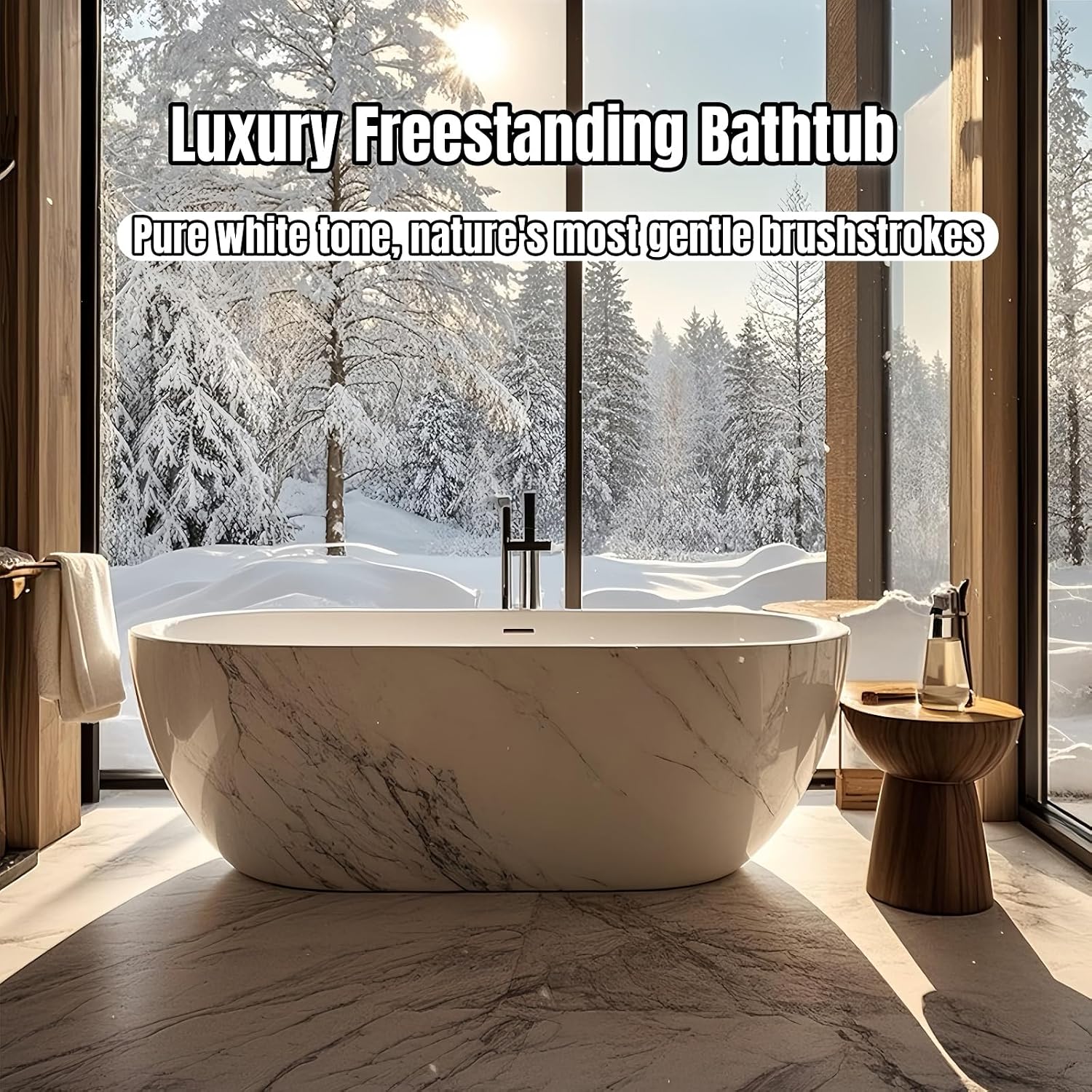 52' Edeyeu Freestanding Bathtub - Solid Surface, Extra Deep Soaking Tub, Luxurious Free Standing Bathtub for Home, Spa, Hotel, Durable Acrylic Soaker Tub with Modern Design, White