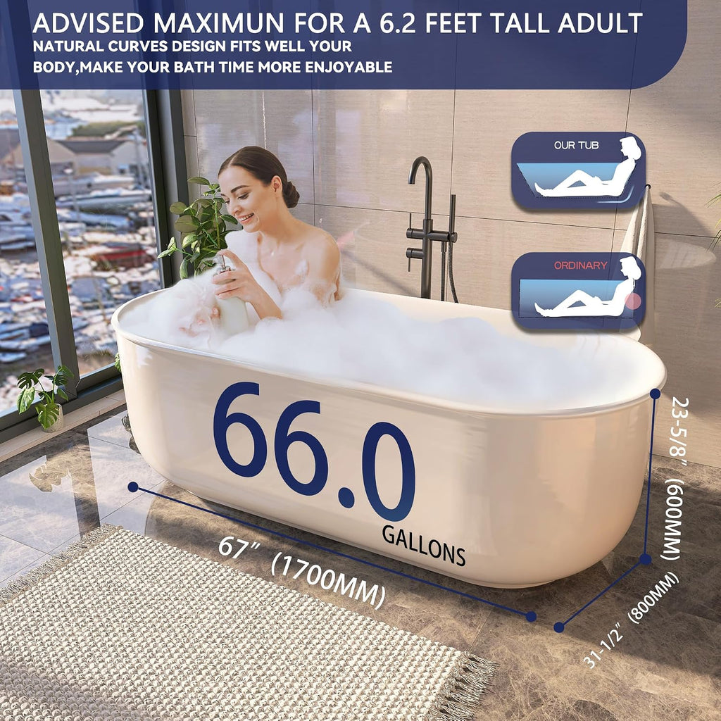 67' Acrylic Free Standing Tub, Stand Alone Tub, Freestanding Bathtub, Soaking Bathtub, cUPC Certified, CY(Glossy White)