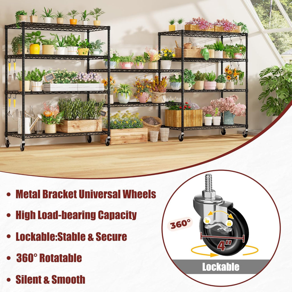 PrimeZone 48' W x 24' D x 81' H Heavy Duty Wire Storage Shelves with Wheels, 5 Tier Adjustable NSF Certified Garage Shelving Unit, Rolling Metal Organizer Shelf Utility Rack for Warehouse, Restaurant